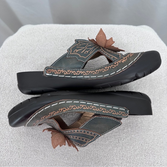 Elite by Corkys Womens Fern Clogs 8 Blue Black Open Back Closed Toe - Picture 6 of 10